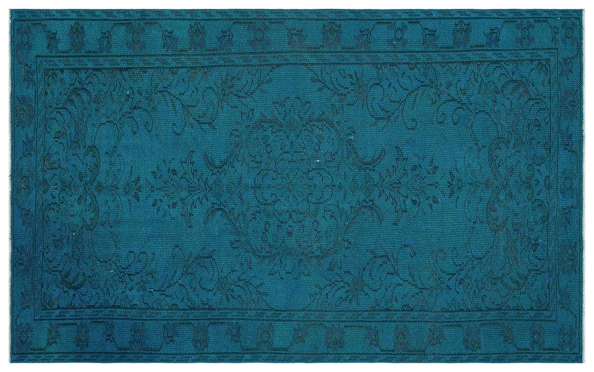 Turquoise  Over Dyed Vintage Rug 5&#39;3&#39;&#39; x 8&#39;6&#39;&#39; ft 160 x 259 cm