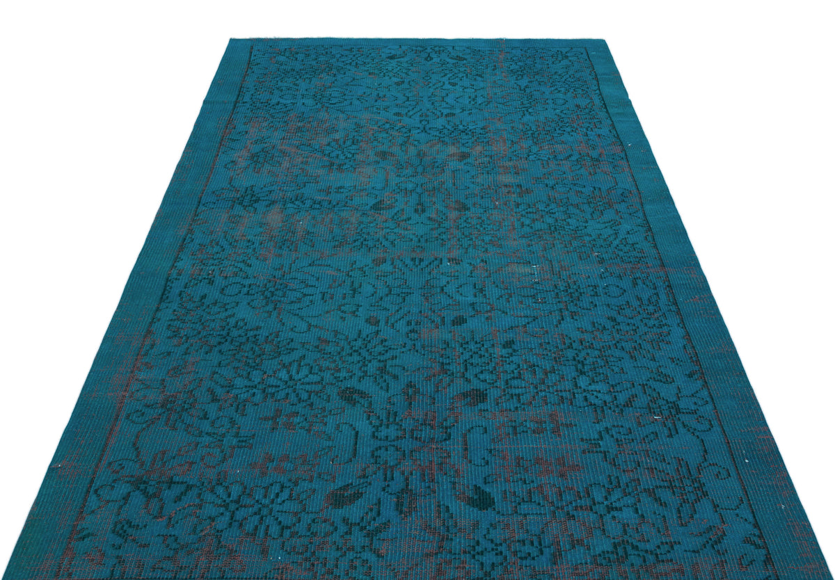 Turquoise  Over Dyed Vintage Rug 4&#39;10&#39;&#39; x 7&#39;10&#39;&#39; ft 148 x 240 cm