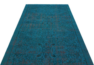 Turquoise  Over Dyed Vintage Rug 4'10'' x 7'10'' ft 148 x 240 cm