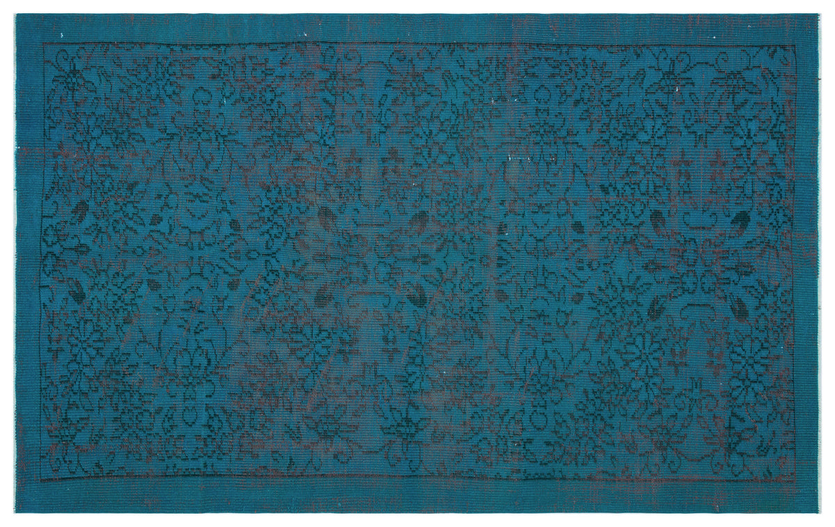 Turquoise  Over Dyed Vintage Rug 4&#39;10&#39;&#39; x 7&#39;10&#39;&#39; ft 148 x 240 cm