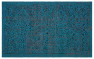 Turquoise  Over Dyed Vintage Rug 4'10'' x 7'10'' ft 148 x 240 cm