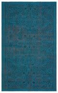 Turquoise  Over Dyed Vintage Rug 4'10'' x 7'10'' ft 148 x 240 cm