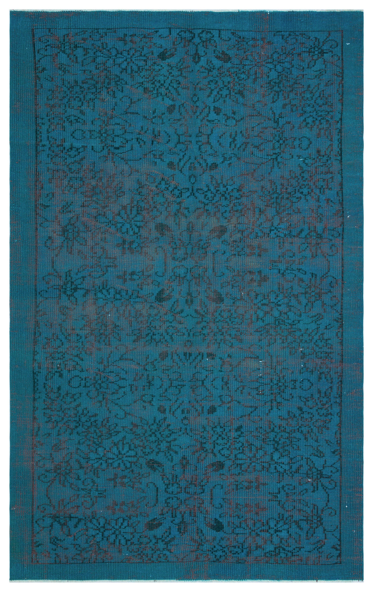 Turquoise  Over Dyed Vintage Rug 4'10'' x 7'10'' ft 148 x 240 cm