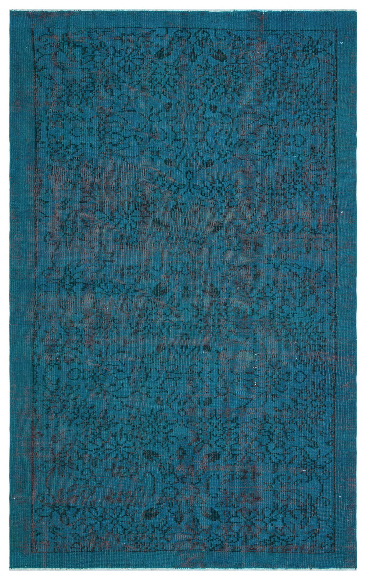 Turquoise  Over Dyed Vintage Rug 4&#39;10&#39;&#39; x 7&#39;10&#39;&#39; ft 148 x 240 cm