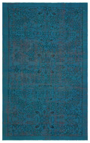 Turquoise  Over Dyed Vintage Rug 4'10'' x 7'10'' ft 148 x 240 cm