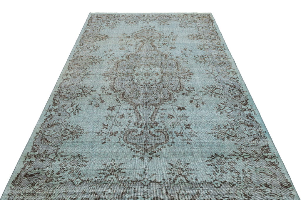 Blue Over Dyed Vintage Rug 5'5'' x 9'2'' ft 165 x 280 cm