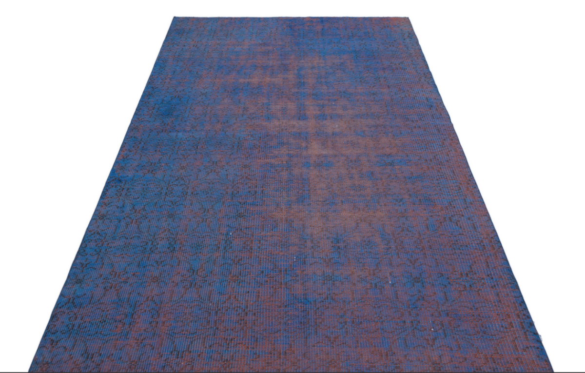 Retro Design Blue Over Dyed Vintage Rug 4&#39;10&#39;&#39; x 8&#39;4&#39;&#39; ft 147 x 254 cm