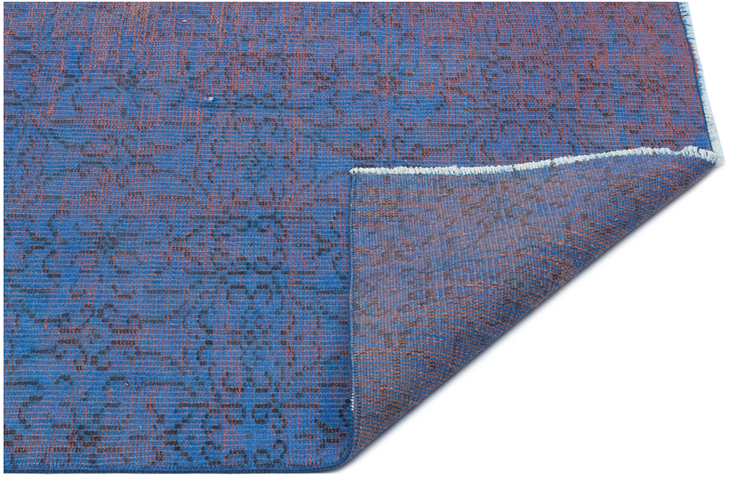 Retro Design Blue Over Dyed Vintage Rug 4'10'' x 8'4'' ft 147 x 254 cm