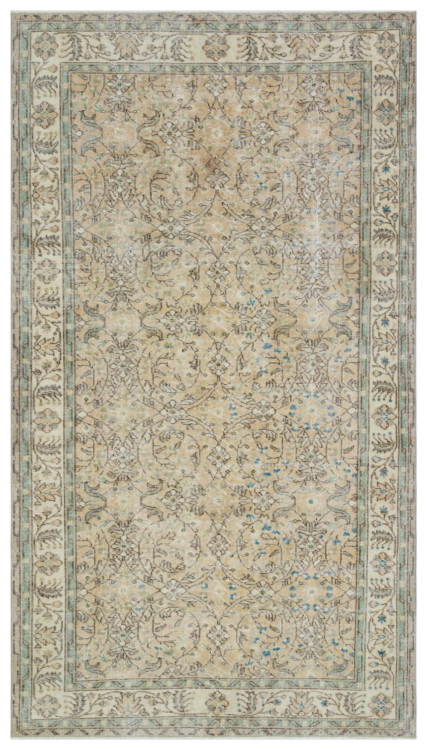 Beige Over Dyed Vintage Rug 5'3'' x 9'5'' ft 159 x 288 cm