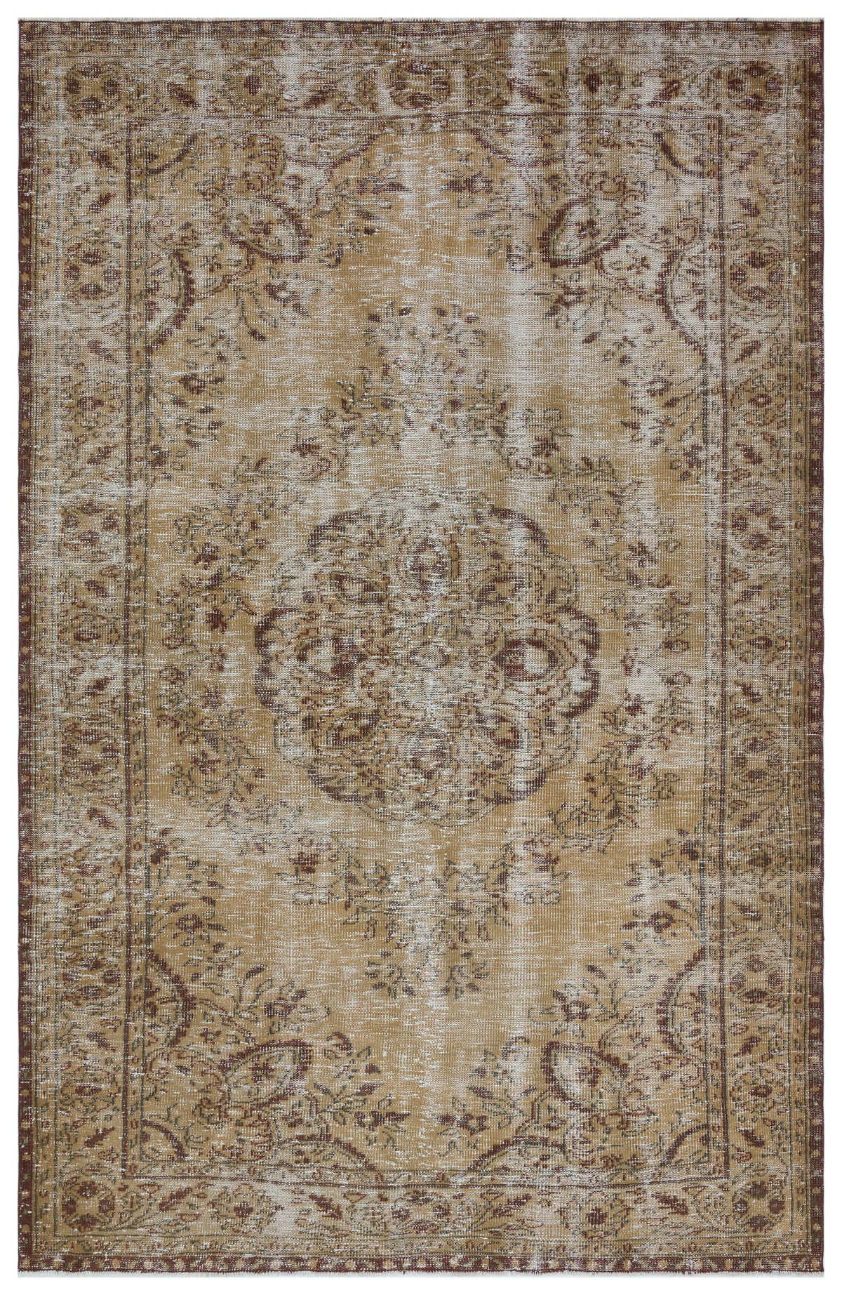 Beige Over Dyed Vintage Rug 6&#39;2&#39;&#39; x 9&#39;6&#39;&#39; ft 187 x 290 cm