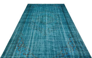 Turquoise  Over Dyed Vintage Rug 5'9'' x 9'8'' ft 176 x 295 cm