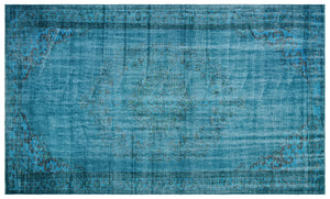 Turquoise  Over Dyed Vintage Rug 5'9'' x 9'8'' ft 176 x 295 cm