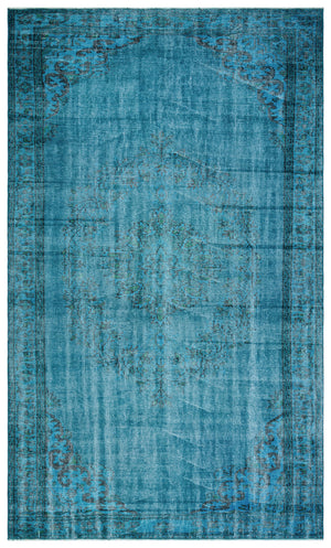 Turquoise  Over Dyed Vintage Rug 5'9'' x 9'8'' ft 176 x 295 cm