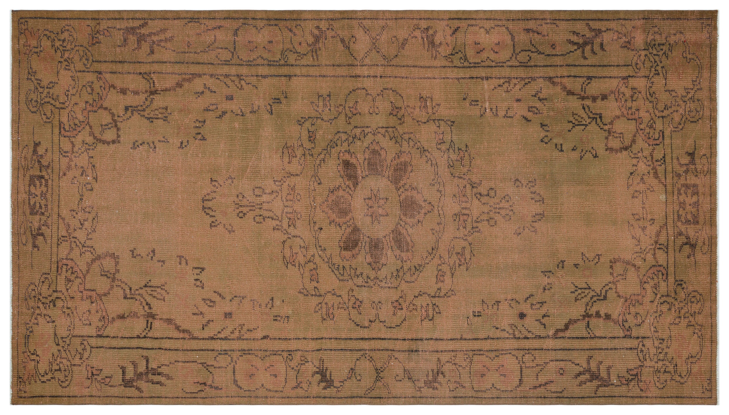 Brown Over Dyed Vintage Rug 5'5'' x 9'8'' ft 164 x 294 cm