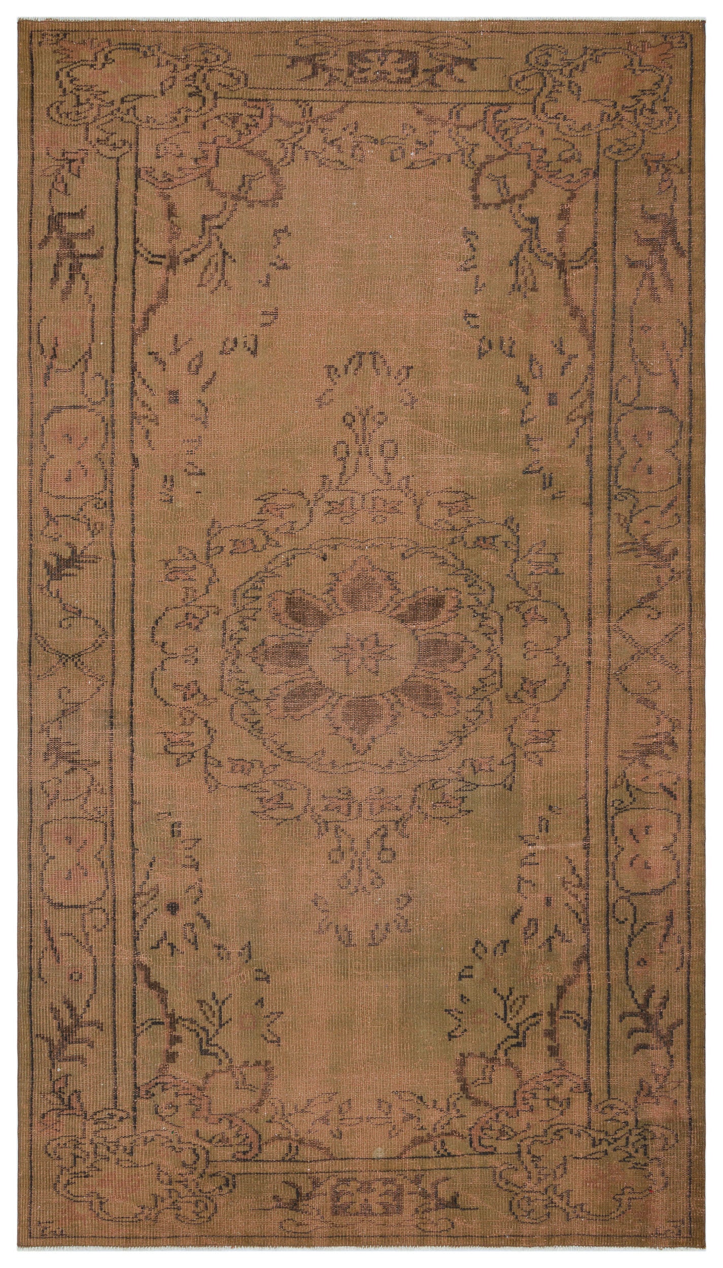 Brown Over Dyed Vintage Rug 5'5'' x 9'8'' ft 164 x 294 cm