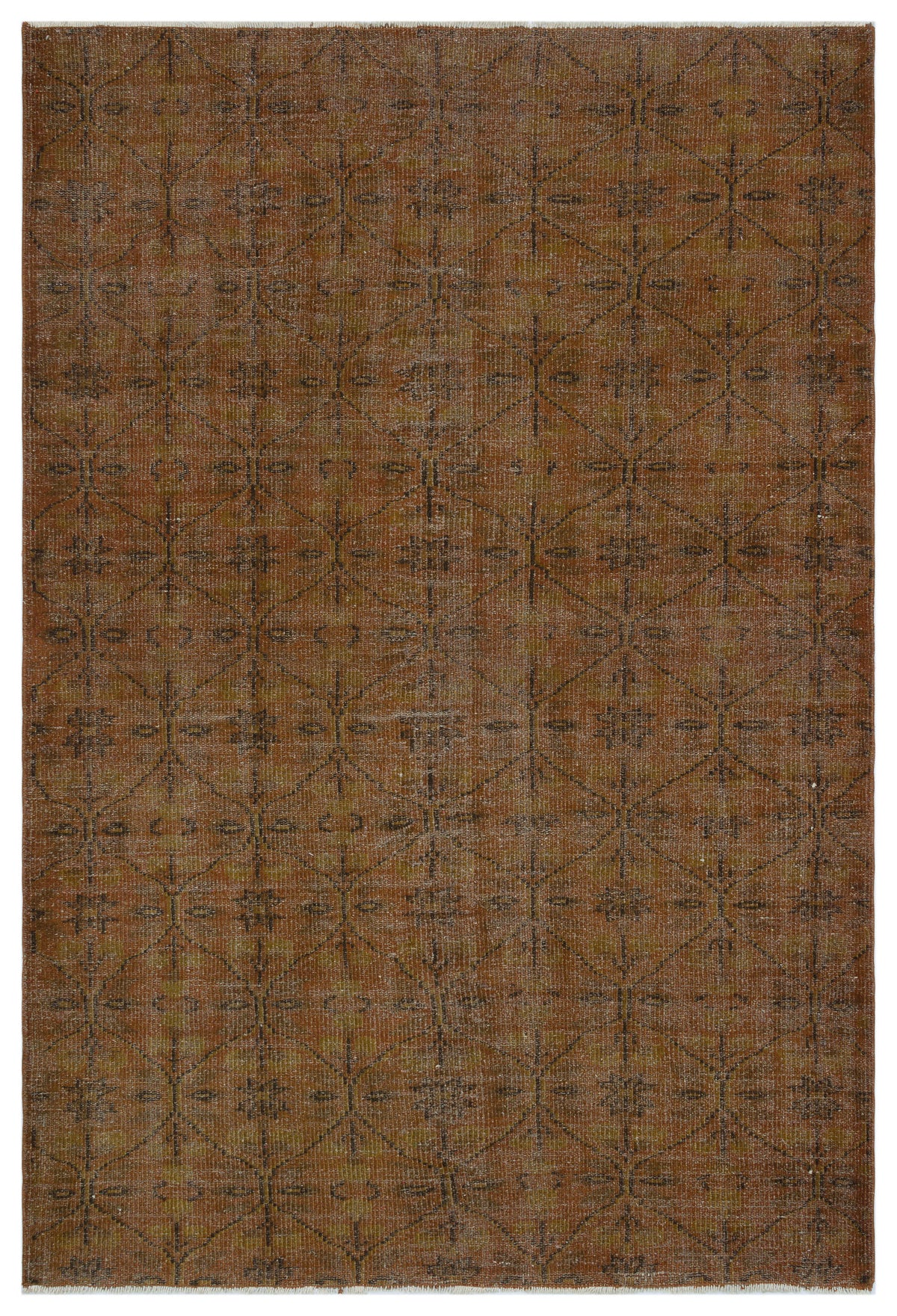 Brown Over Dyed Vintage Rug 5&#39;3&#39;&#39; x 7&#39;10&#39;&#39; ft 160 x 239 cm