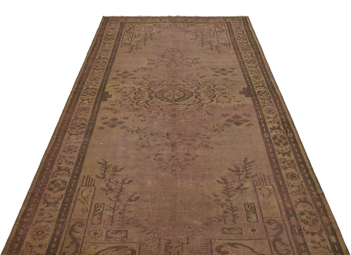 Brown Over Dyed Vintage Rug 4&#39;11&#39;&#39; x 9&#39;3&#39;&#39; ft 149 x 282 cm