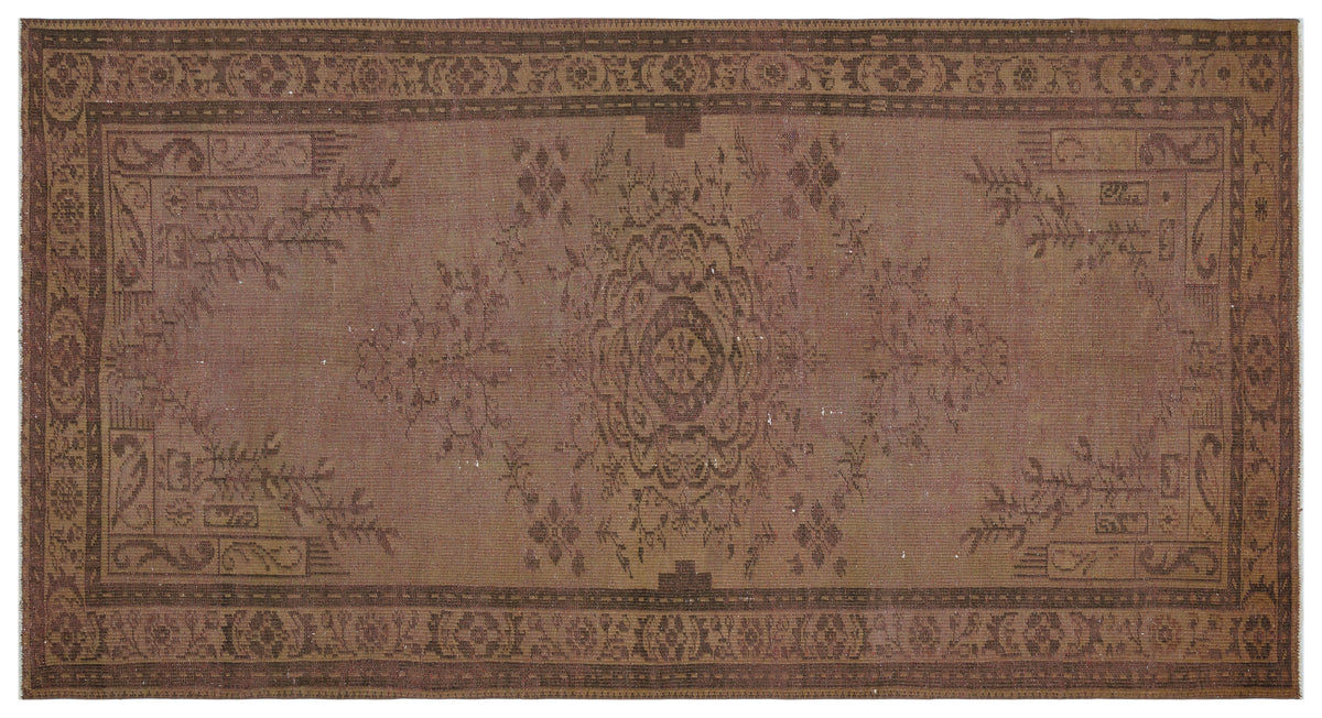 Brown Over Dyed Vintage Rug 4&#39;11&#39;&#39; x 9&#39;3&#39;&#39; ft 149 x 282 cm