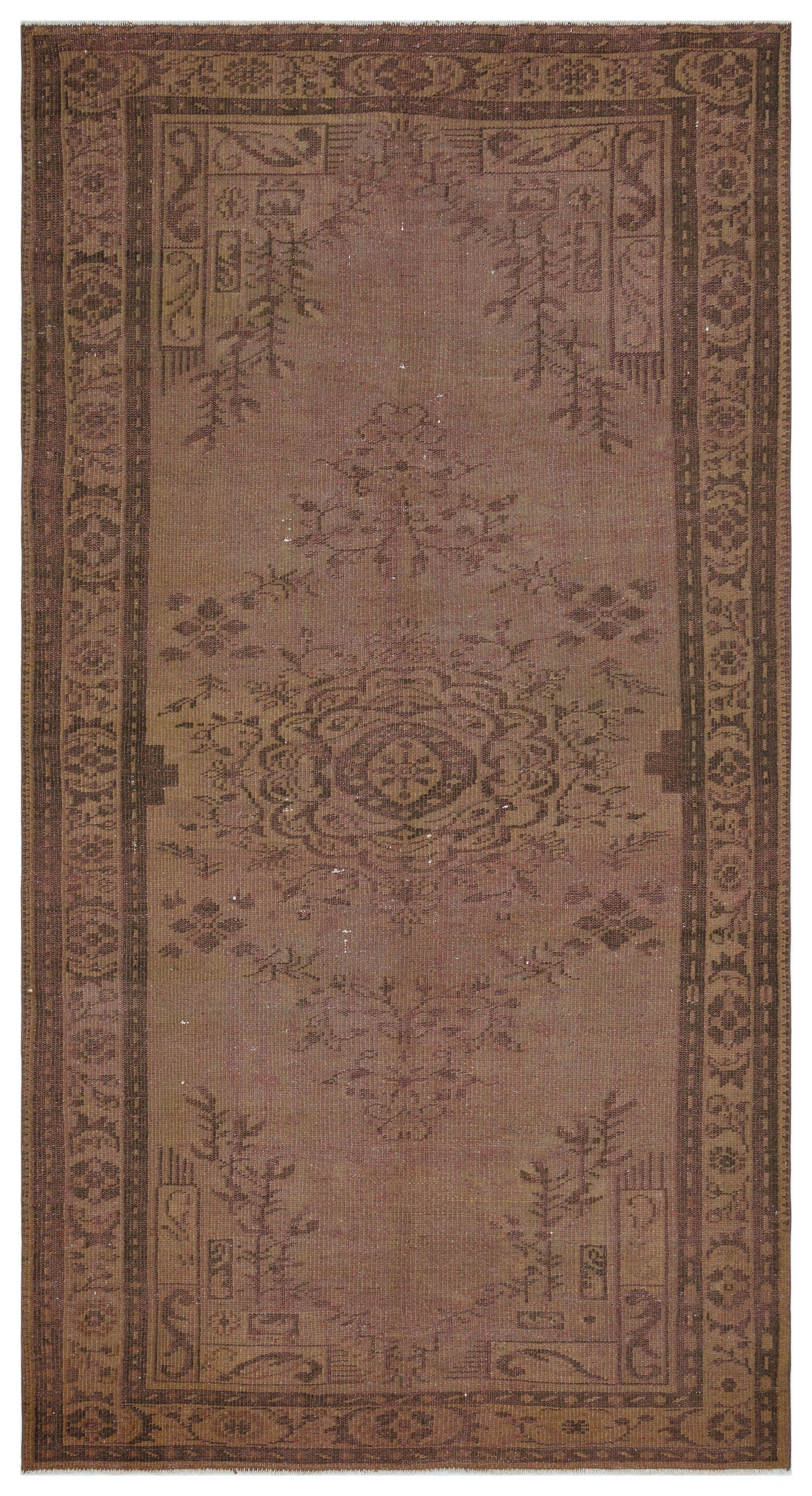 Brown Over Dyed Vintage Rug 4'11'' x 9'3'' ft 149 x 282 cm