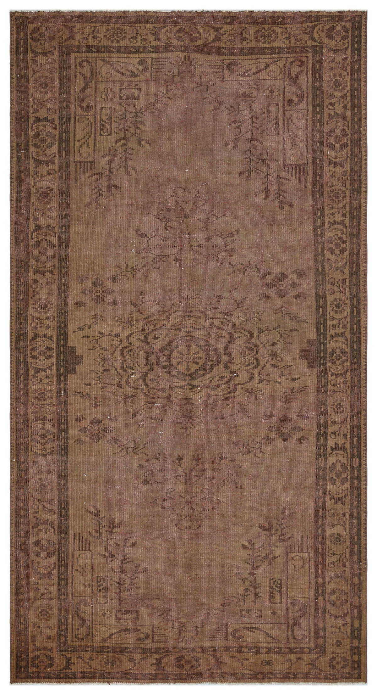 Brown Over Dyed Vintage Rug 4&#39;11&#39;&#39; x 9&#39;3&#39;&#39; ft 149 x 282 cm