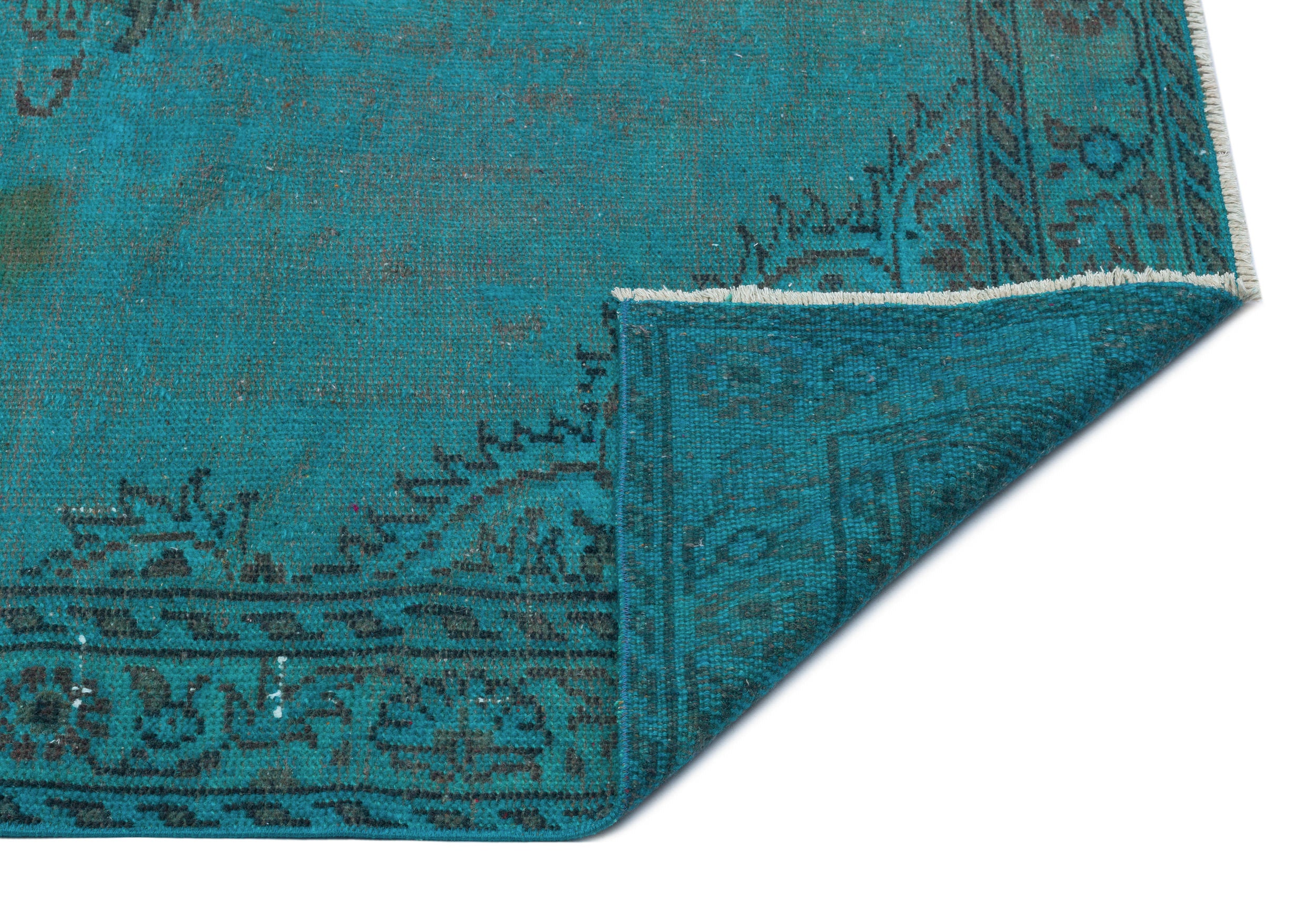 Turquoise  Over Dyed Vintage Rug 5'2'' x 9'0'' ft 157 x 275 cm
