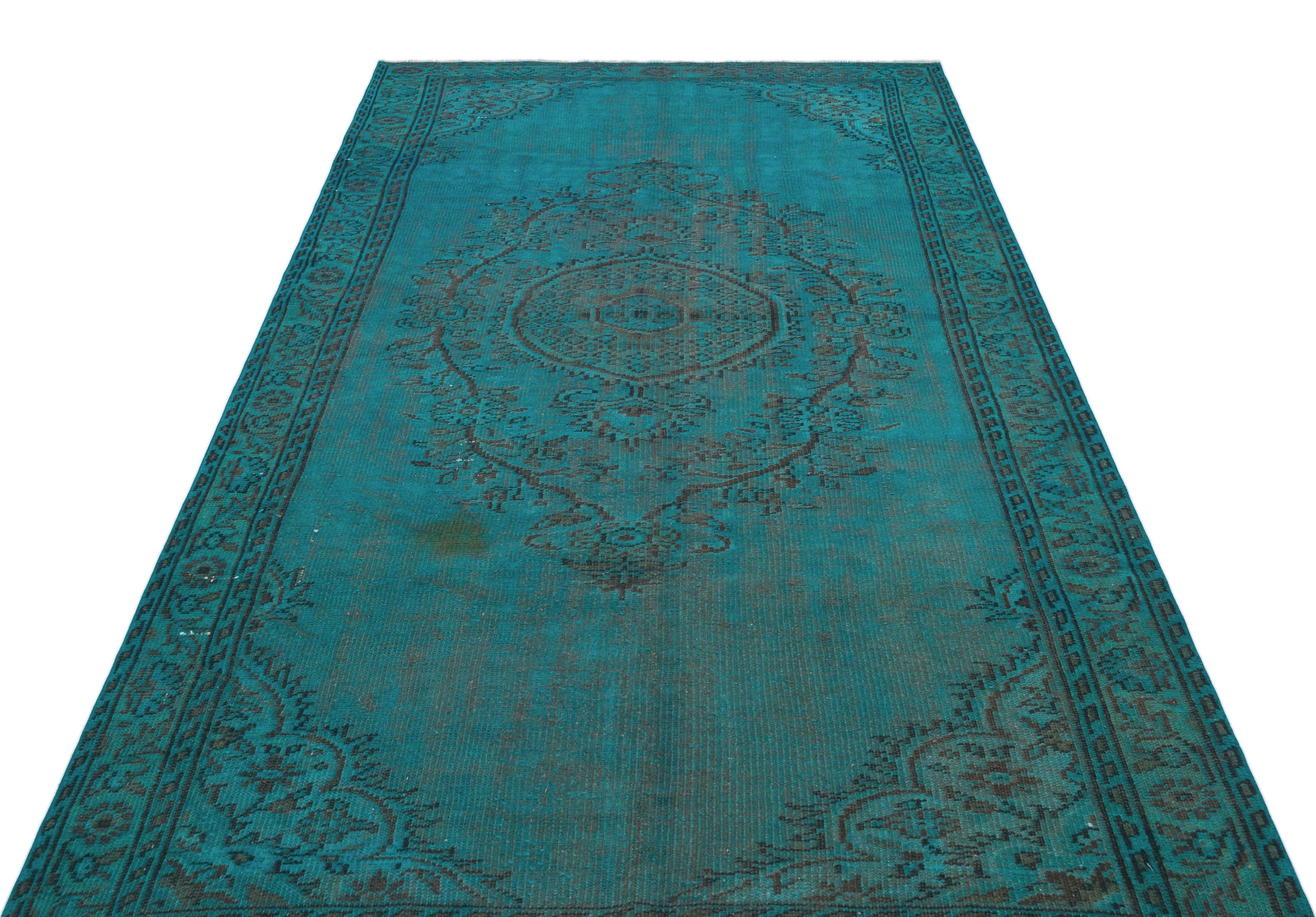 Turquoise  Over Dyed Vintage Rug 5'2'' x 9'0'' ft 157 x 275 cm