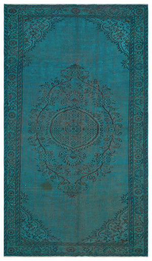 Turquoise  Over Dyed Vintage Rug 5'2'' x 9'0'' ft 157 x 275 cm