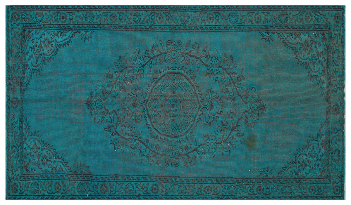 Turquoise  Over Dyed Vintage Rug 5&#39;2&#39;&#39; x 9&#39;0&#39;&#39; ft 157 x 275 cm