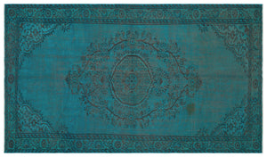 Turquoise  Over Dyed Vintage Rug 5'2'' x 9'0'' ft 157 x 275 cm