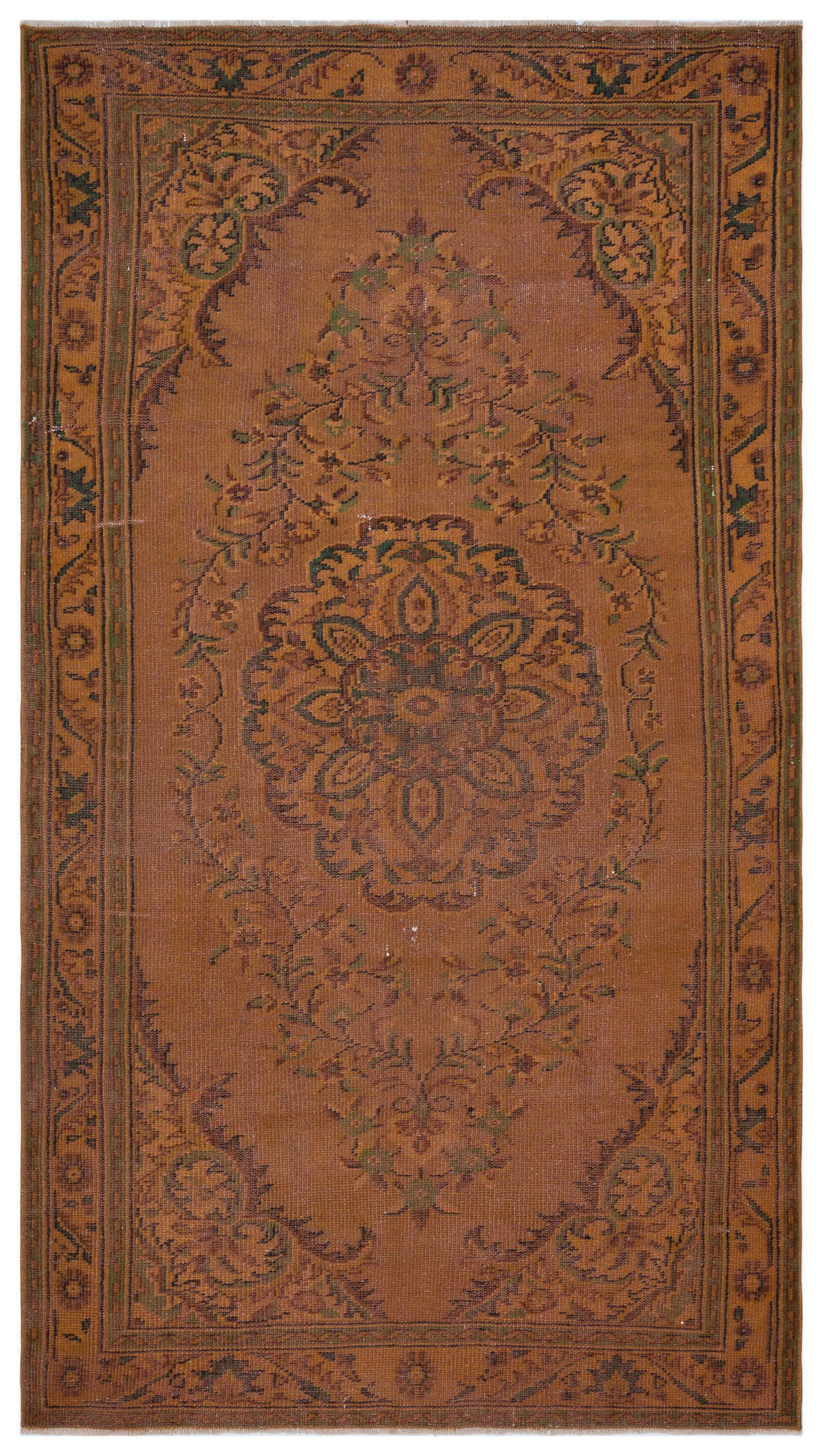 Brown Over Dyed Vintage Rug 5&#39;3&#39;&#39; x 9&#39;4&#39;&#39; ft 160 x 285 cm