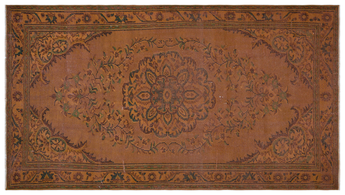 Brown Over Dyed Vintage Rug 5&#39;3&#39;&#39; x 9&#39;4&#39;&#39; ft 160 x 285 cm