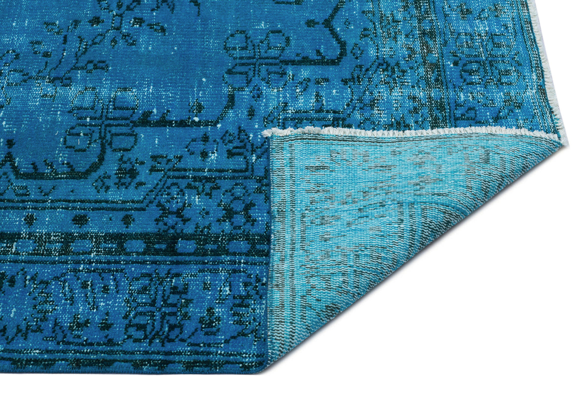 Turquoise  Over Dyed Vintage Rug 5&#39;3&#39;&#39; x 8&#39;12&#39;&#39; ft 161 x 274 cm