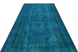 Turquoise  Over Dyed Vintage Rug 5'3'' x 8'12'' ft 161 x 274 cm