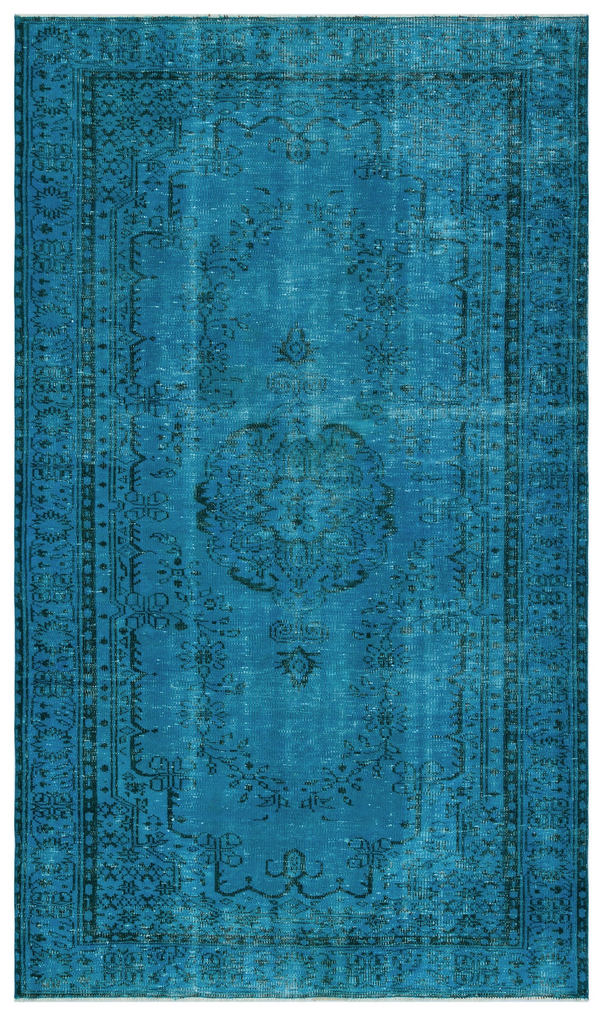 Turquoise  Over Dyed Vintage Rug 5&#39;3&#39;&#39; x 8&#39;12&#39;&#39; ft 161 x 274 cm