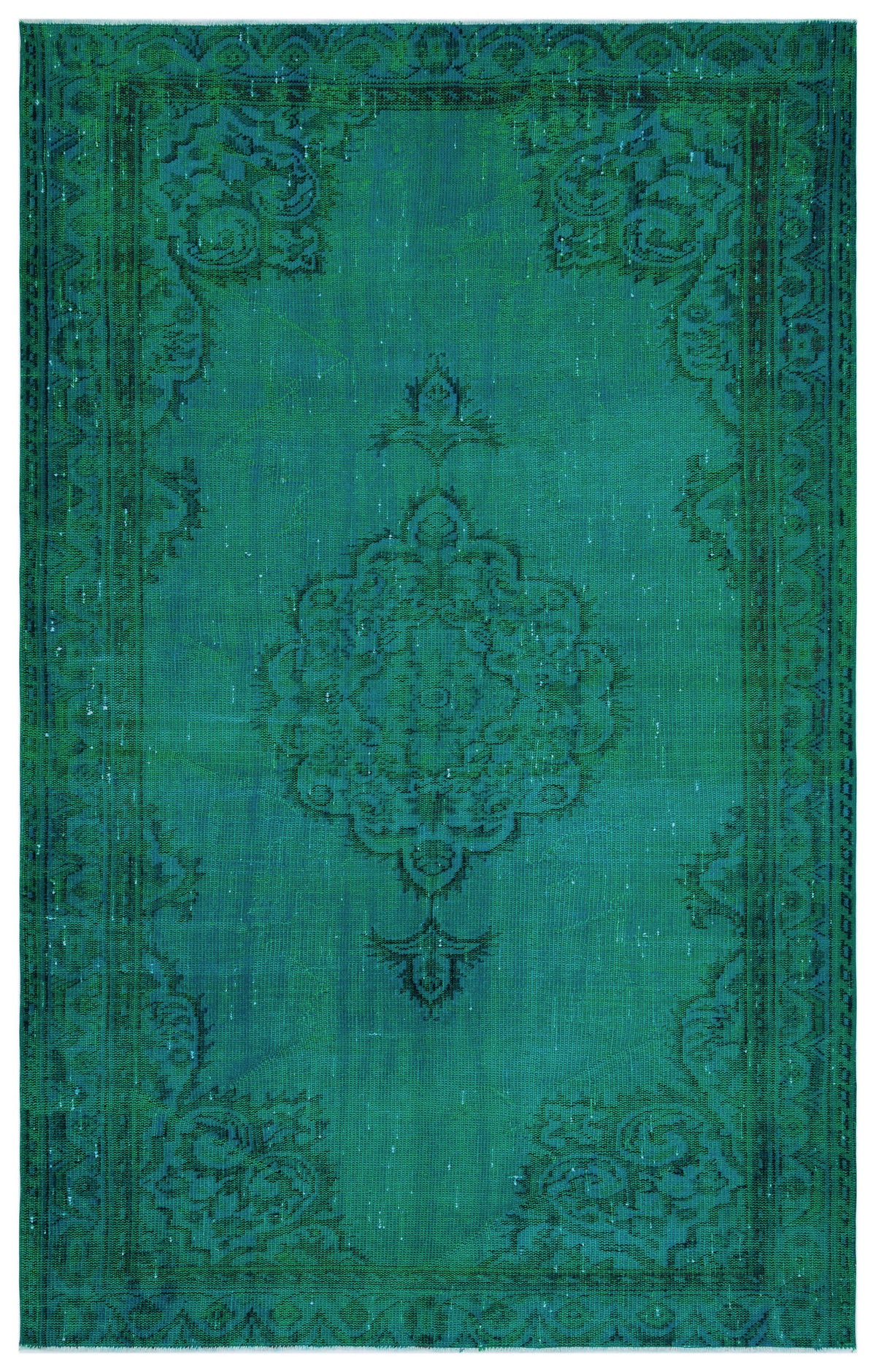 Turquoise  Over Dyed Vintage Rug 5&#39;6&#39;&#39; x 8&#39;10&#39;&#39; ft 168 x 270 cm
