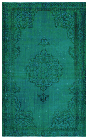 Turquoise  Over Dyed Vintage Rug 5'6'' x 8'10'' ft 168 x 270 cm