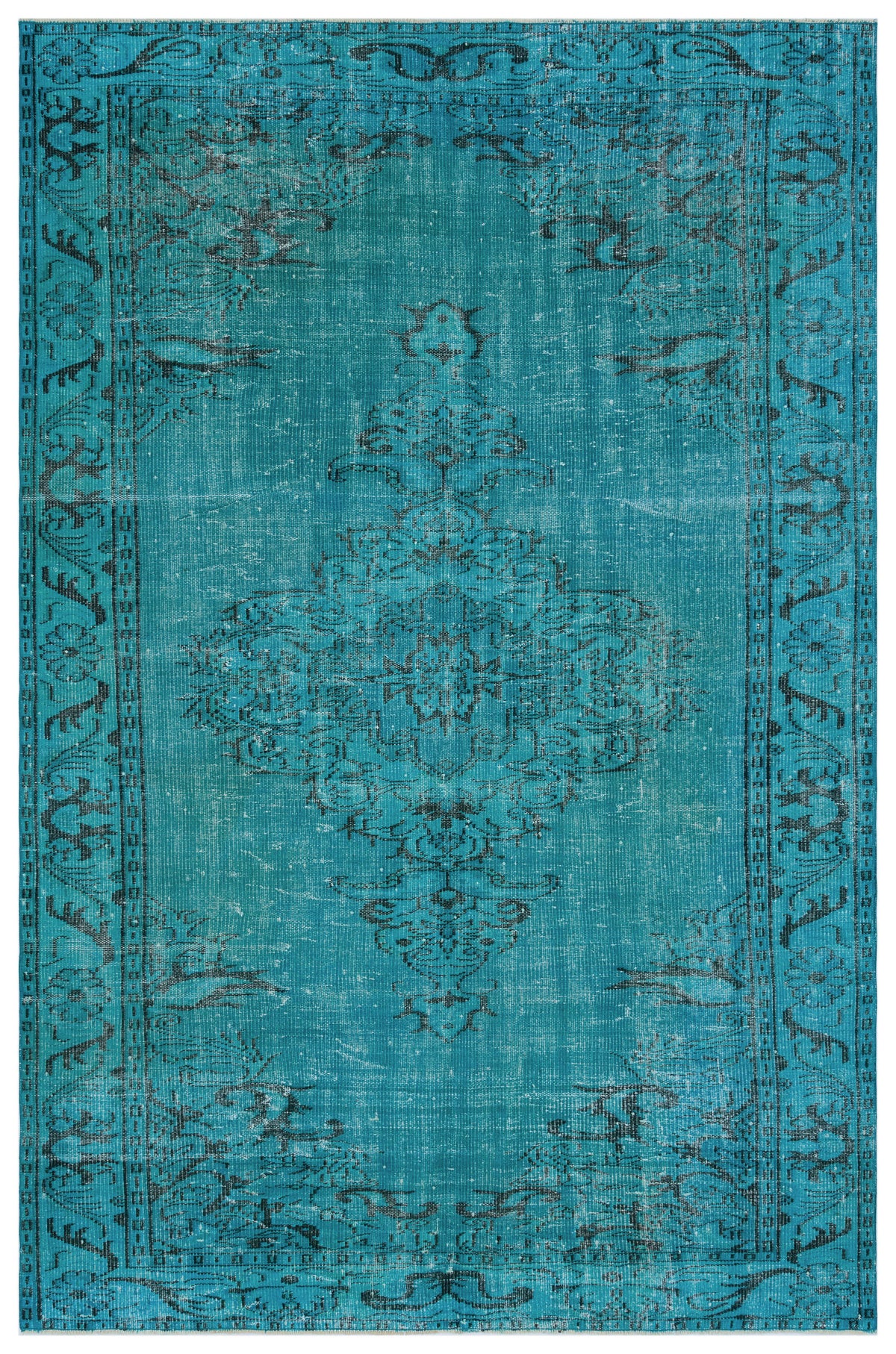 Turquoise  Over Dyed Vintage Rug 6&#39;1&#39;&#39; x 8&#39;11&#39;&#39; ft 186 x 273 cm