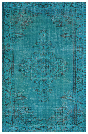 Turquoise  Over Dyed Vintage Rug 6'1'' x 8'11'' ft 186 x 273 cm