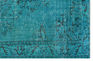 Turquoise  Over Dyed Vintage Rug 6'1'' x 8'11'' ft 186 x 273 cm