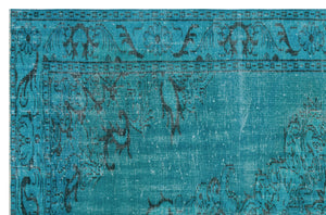 Turquoise  Over Dyed Vintage Rug 6'1'' x 8'11'' ft 186 x 273 cm
