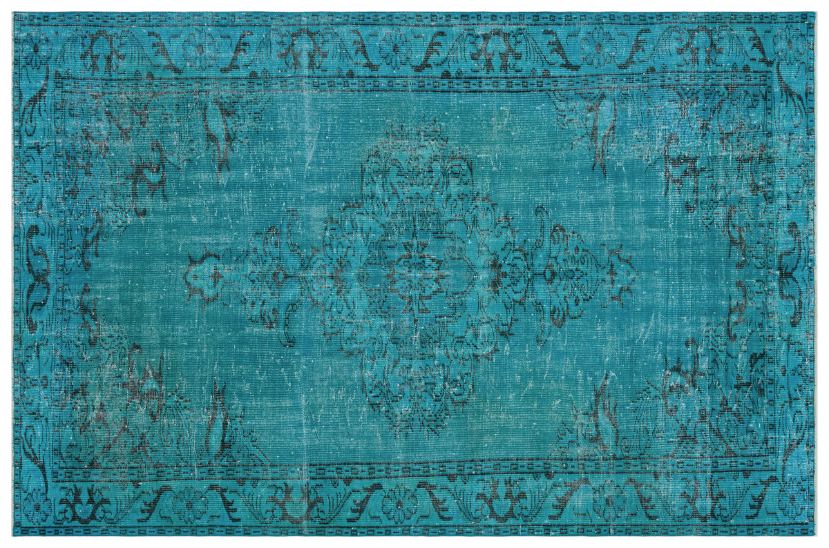 Turquoise  Over Dyed Vintage Rug 6&#39;1&#39;&#39; x 8&#39;11&#39;&#39; ft 186 x 273 cm