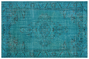 Turquoise  Over Dyed Vintage Rug 6'1'' x 8'11'' ft 186 x 273 cm