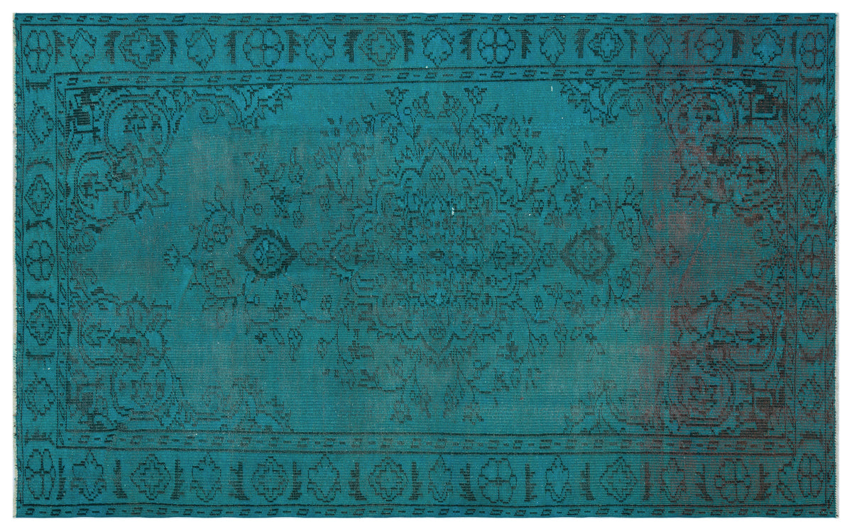 Turquoise  Over Dyed Vintage Rug 5&#39;4&#39;&#39; x 8&#39;8&#39;&#39; ft 162 x 265 cm