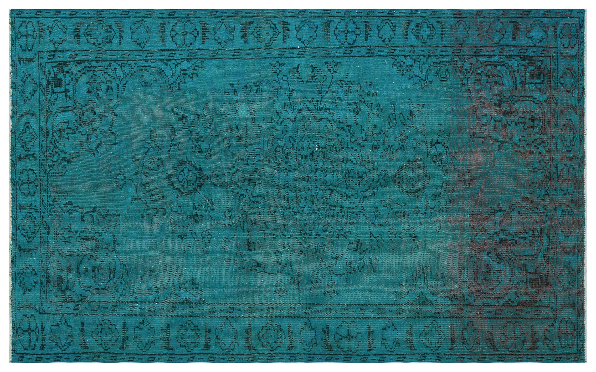 Traditional Design Turquoise Over Dyed Vintage Rug 5'4'' x 8'8'' ft 16 ...