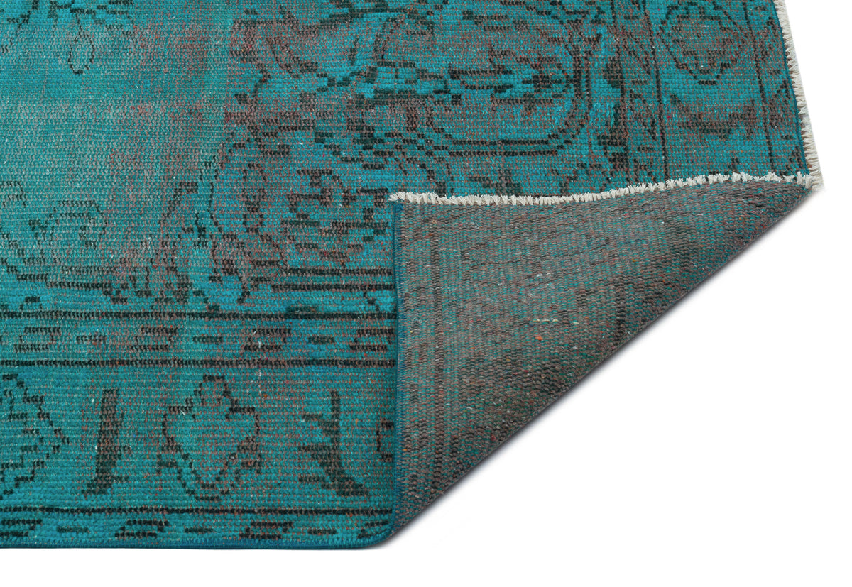 Turquoise  Over Dyed Vintage Rug 5&#39;4&#39;&#39; x 8&#39;8&#39;&#39; ft 162 x 265 cm