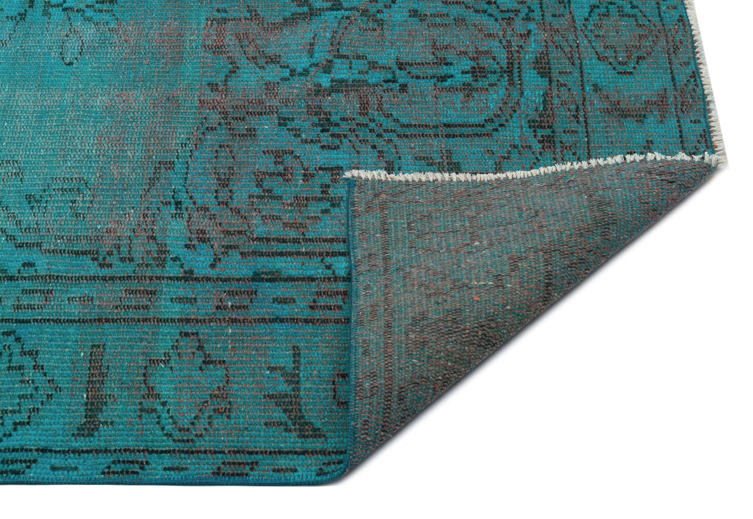 Traditional Design Turquoise Over Dyed Vintage Rug 5'4'' x 8'8'' ft 16 ...