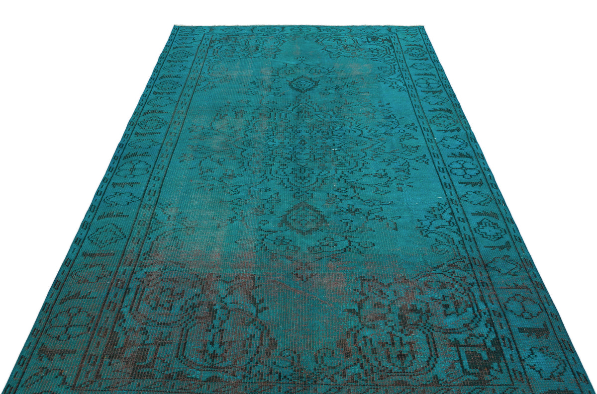 Traditional Design Turquoise Over Dyed Vintage Rug 5'4'' x 8'8'' ft 16 ...