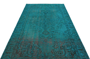 Turquoise  Over Dyed Vintage Rug 5'4'' x 8'8'' ft 162 x 265 cm