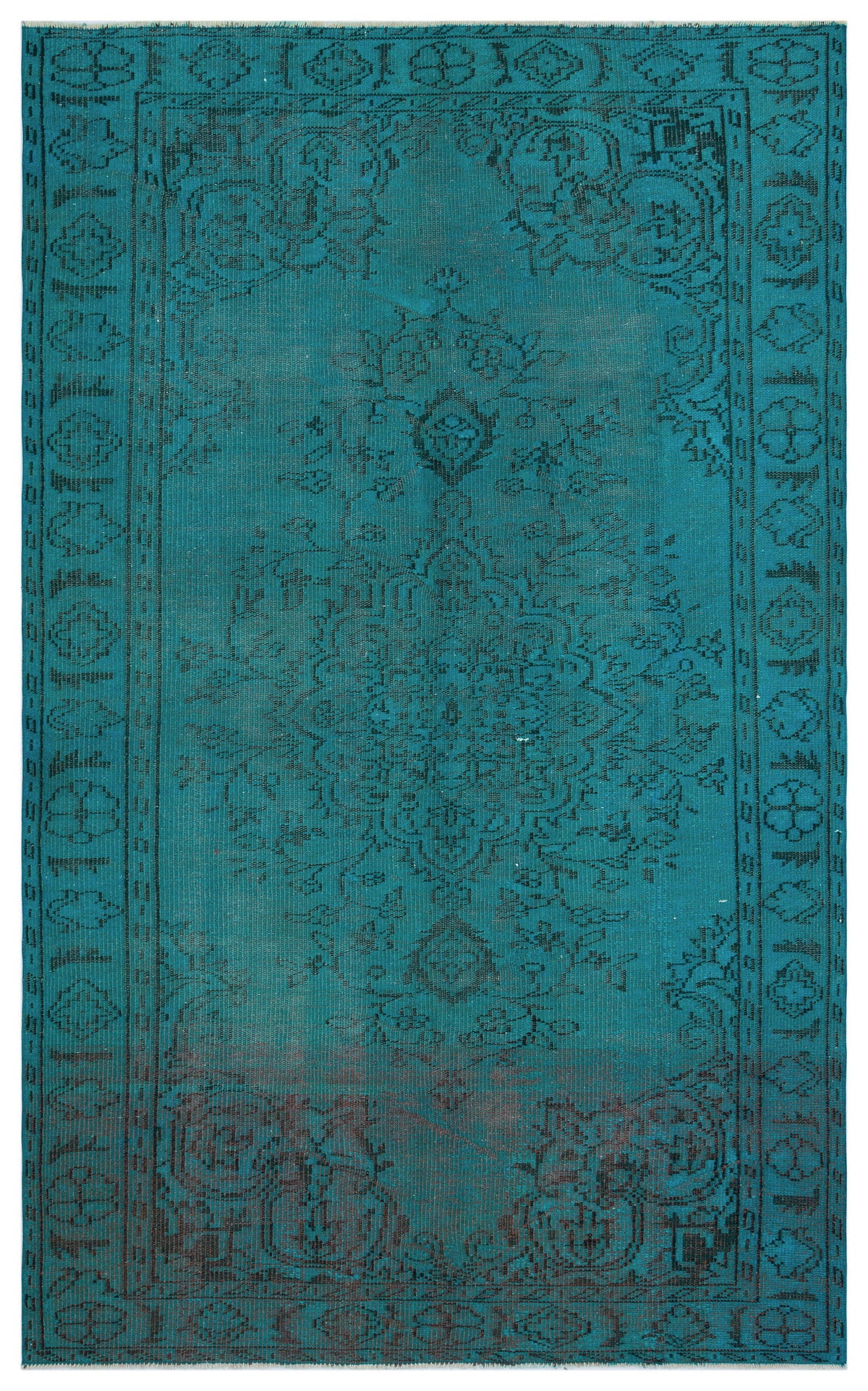Turquoise  Over Dyed Vintage Rug 5&#39;4&#39;&#39; x 8&#39;8&#39;&#39; ft 162 x 265 cm