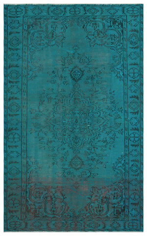 Turquoise  Over Dyed Vintage Rug 5'4'' x 8'8'' ft 162 x 265 cm